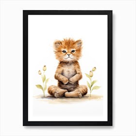 Practicing Yoga Watercolour Lion Art Painting 2 Art Print