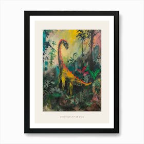 Colourful Dinosaur In The Leaves Painting 3 Poster Art Print