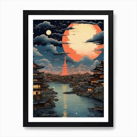 Tokyo In Japan, Ukiyo E Drawing 2 Art Print