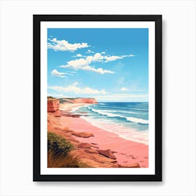 An Illustration In Pink Tones Of  Gracetown Beach Australia 1 Art Print
