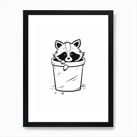 A Minimalist Line Art Piece Of A Raccoon In A Trash Can 3 Art Print