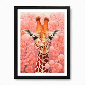 Giraffe Pink Blooming Portrait 3 Art Print