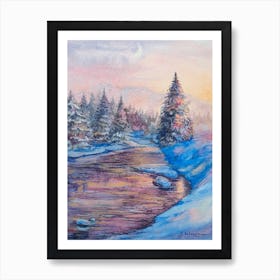 Sunrise On A Mountain River Art Print