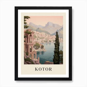 Kotor Montenegro 4 Vintage Pink Travel Illustration Poster Art Print