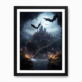 Silhouette Of Bats  Illustration 4 Art Print