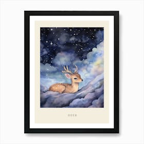 Baby Deer Sleeping In The Clouds Nursery Poster Art Print
