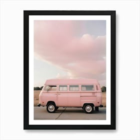 Pink Aesthetic Van On The Side Of The Road Photography Art Print