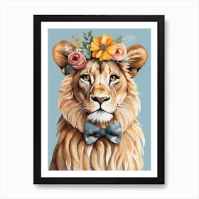 Baby Lion Sheep Flower Crown Bowties Woodland Animal Nursery Decor (32) Result Art Print