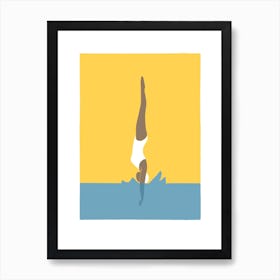 Art Deco Style Swimmer Splash in yellow Art Print