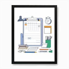 An Office Desk Laden With A Plethora Of Items Signifying A Chronically Busy Future Including Numerou (7) Art Print