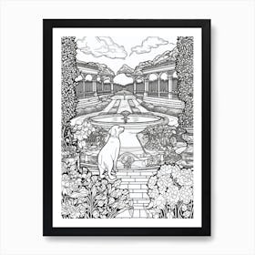 Drawing Of A Dog In Palace Of Versailles Gardens, France In The Style Of Black And White Colouring Pages Line Art 04 Art Print