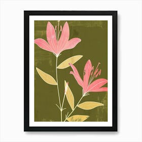 Pink & Green Peacock Flower 3 Art Print