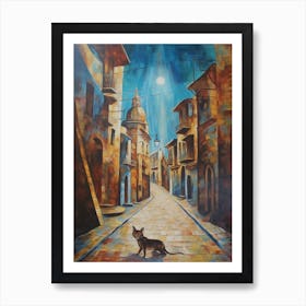Painting Of Havana With A Cat In The Style Of Surrealism, Dali Style 2 Art Print