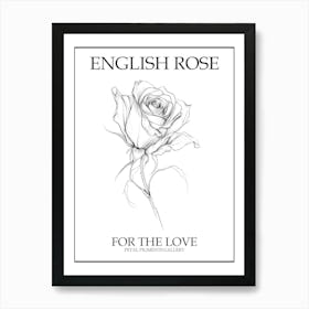 English Rose Black And White Line Drawing 36 Poster Art Print