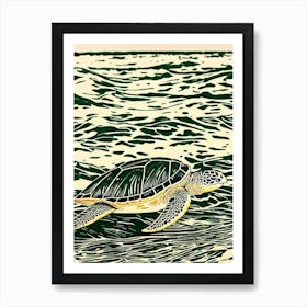 Green Turtle Linocut Art Print