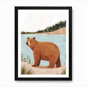 Brown Bear Standing On A Riverbank Storybook Illustration 3 Art Print