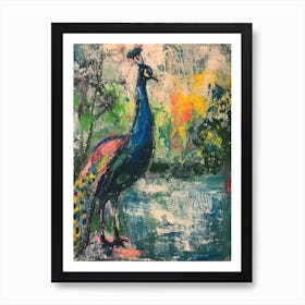 Peacock By The Pond Wild Brushstrokes 4 Art Print