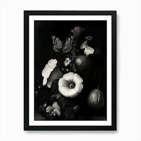 Dark Gothic Flowers And Butterflies Art Print