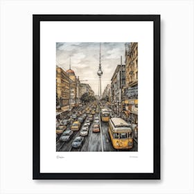 Berlin Germany Pencil Sketch 1 Watercolour Travel Poster Art Print