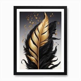 Black And Gold Feather Art Print