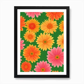 Gerberas 2 Repeat Retro Flower Art Print