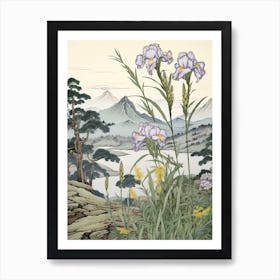 Hanashobu Japanese Water Iris 2 Japanese Botanical Illustration Art Print