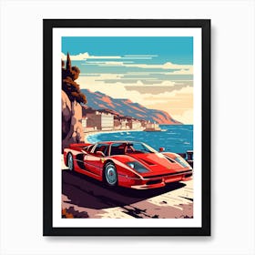 A Ferrari F40 In Amalfi Coast, Italy, Car Illustration 4 Art Print
