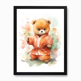 Martial Arts Teddy Bear Painting Watercolour 3 Art Print