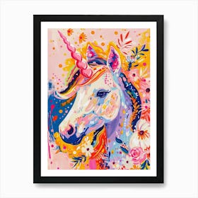 Unicorn Floral Pastel Pink Portrait Poster