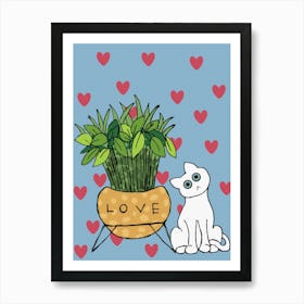 Cat And Plant Art Print