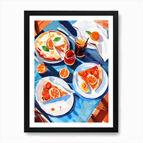 Lunch with Pizza. Italian Food. Watercolor Kitchen Art Print