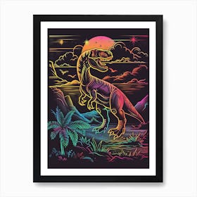 Dinosaur At Night In The Neon Desert Art Print