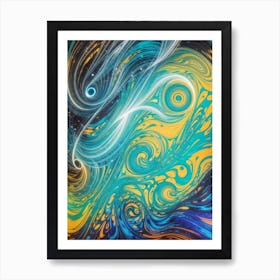 Abstract - Blue And Yellow Swirls Art Print