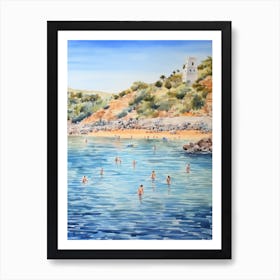 Swimming In Skiathos Greece 2 Watercolour Art Print