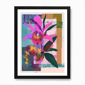 Orchid 4 Neon Flower Collage Art Print