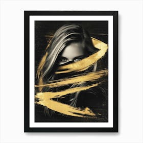 Girl In Black And Gold Art Print