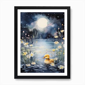 Mixed Media Duckling In The Moonlight Painting 2 Art Print