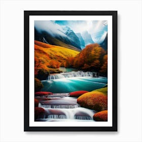 Waterfall In The Mountains 21 Art Print
