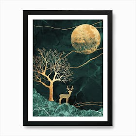 Deer In The Moonlight 1 Art Print