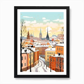 Vintage Winter Travel Illustration Stockholm Sweden 4 Art Print