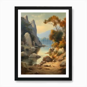 Forest Lake,Vintage Oil Painting,Farm Wall Decorations,Vintage Landscape,Vintage Landscape Oil Painting.11 Art Print