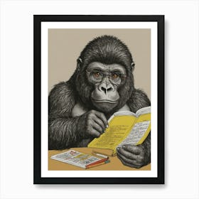 Gorilla Reading A Book 2 Art Print