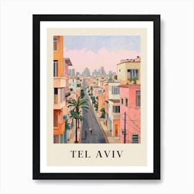 Tel Aviv Israel 4 Vintage Pink Travel Illustration Poster Art Print