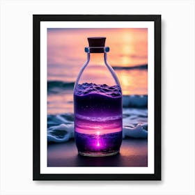 Purple Sky In A Bottle On The Beach 1 Art Print