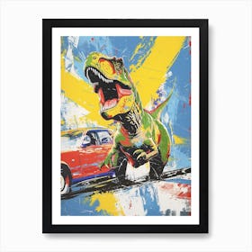 Retro Dinosaur With Classic Car Paint Splash Art Print