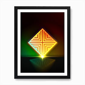 Neon Geometric Glyph in Watermelon Green and Red on Black n.0153 Art Print