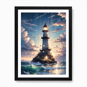 A Lighthouse In The Middle Of The Ocean 4 Art Print