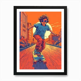 Skateboarding In Santiago, Chile Comic Style 3 Art Print