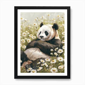 Giant Panda Resting In A Field Of Daisies Storybook Illustration 7 Art Print