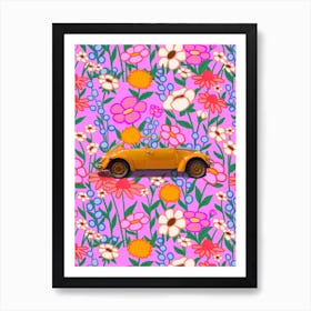 Floral Vintage Orange Car Art Print